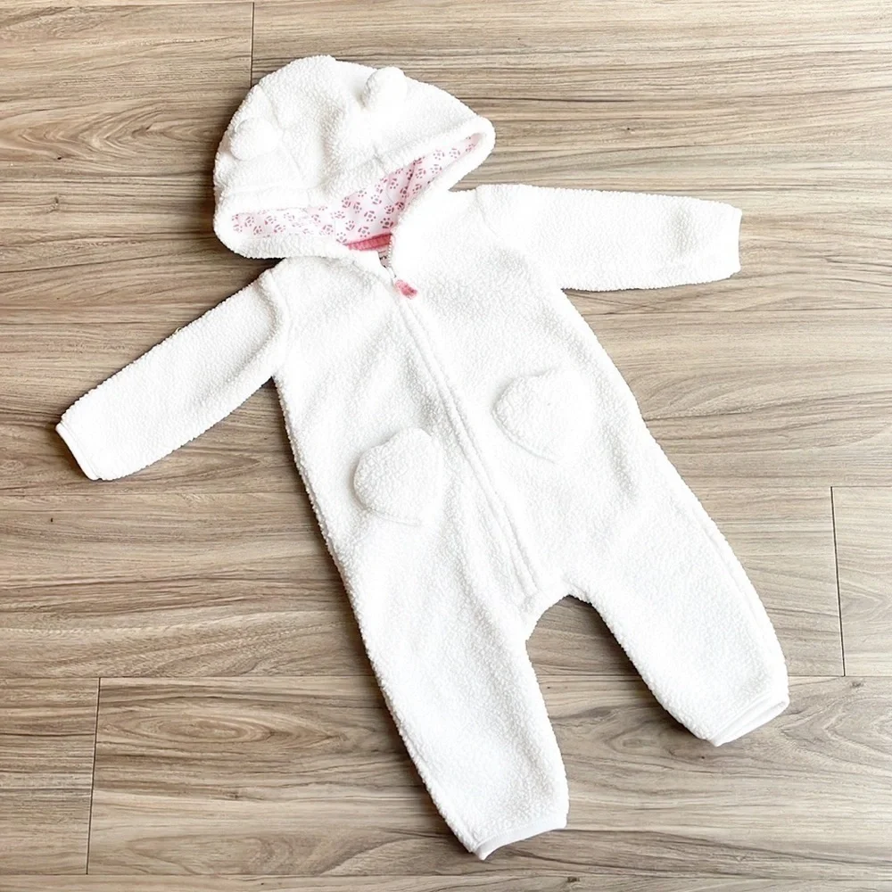 Carter's baby girls fleece zip up jumpsuit with hood